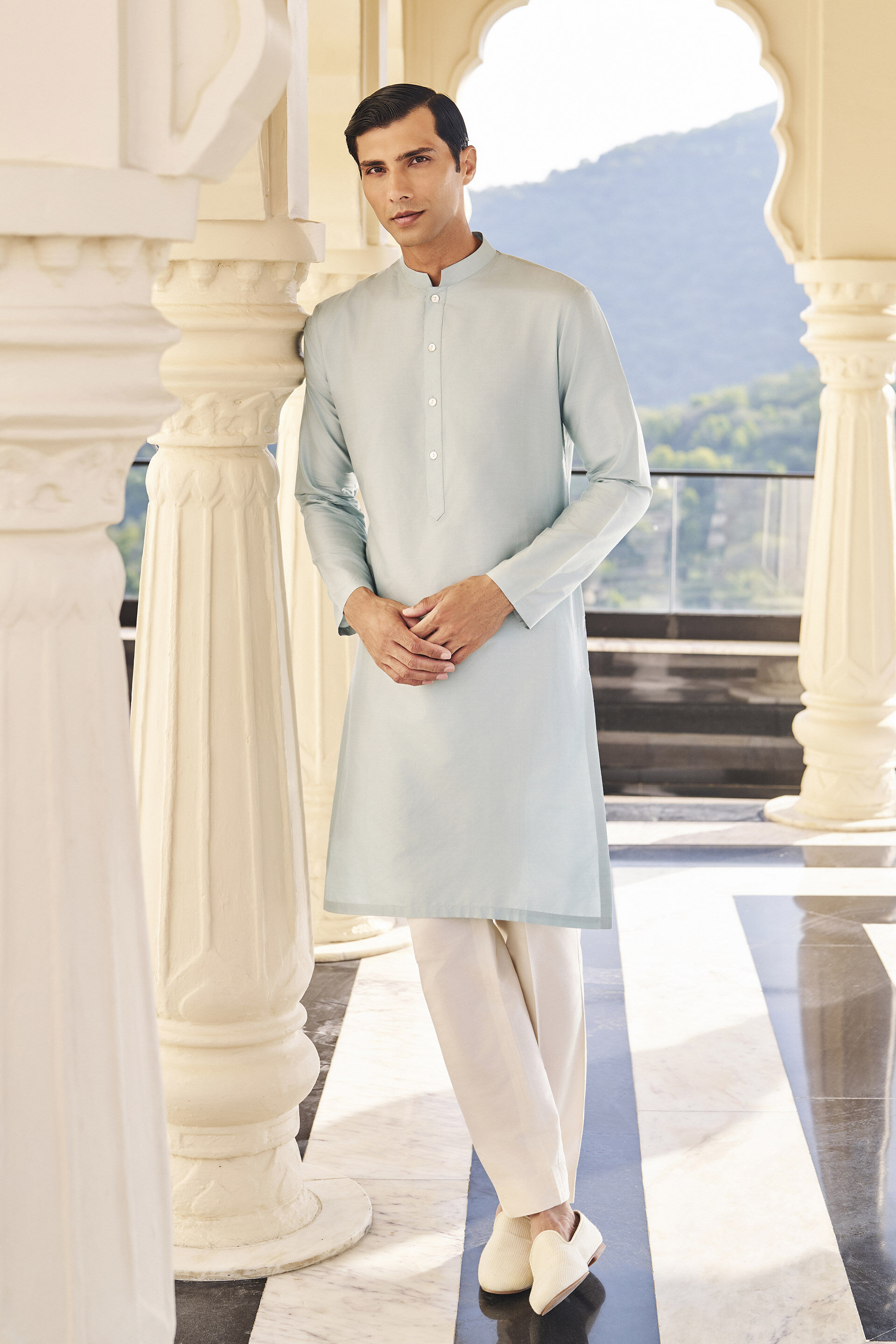 Smyan Powder Blue Silk Kurta